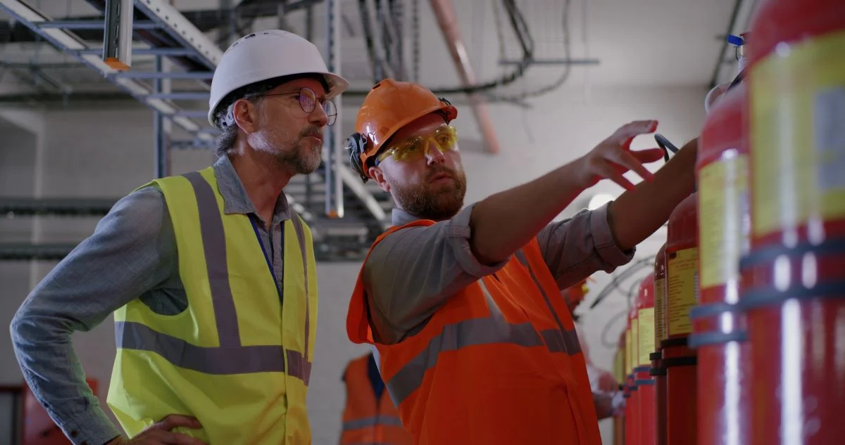 two workers in safety gear