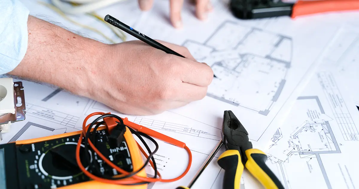 electrical tools and blueprints