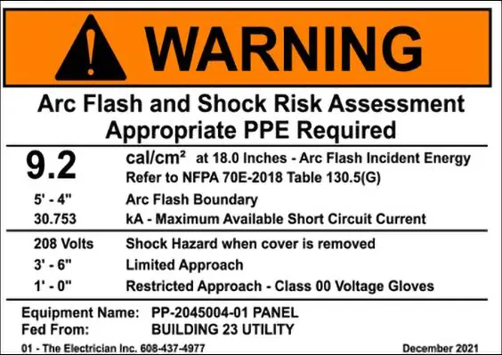 arc flash warning label